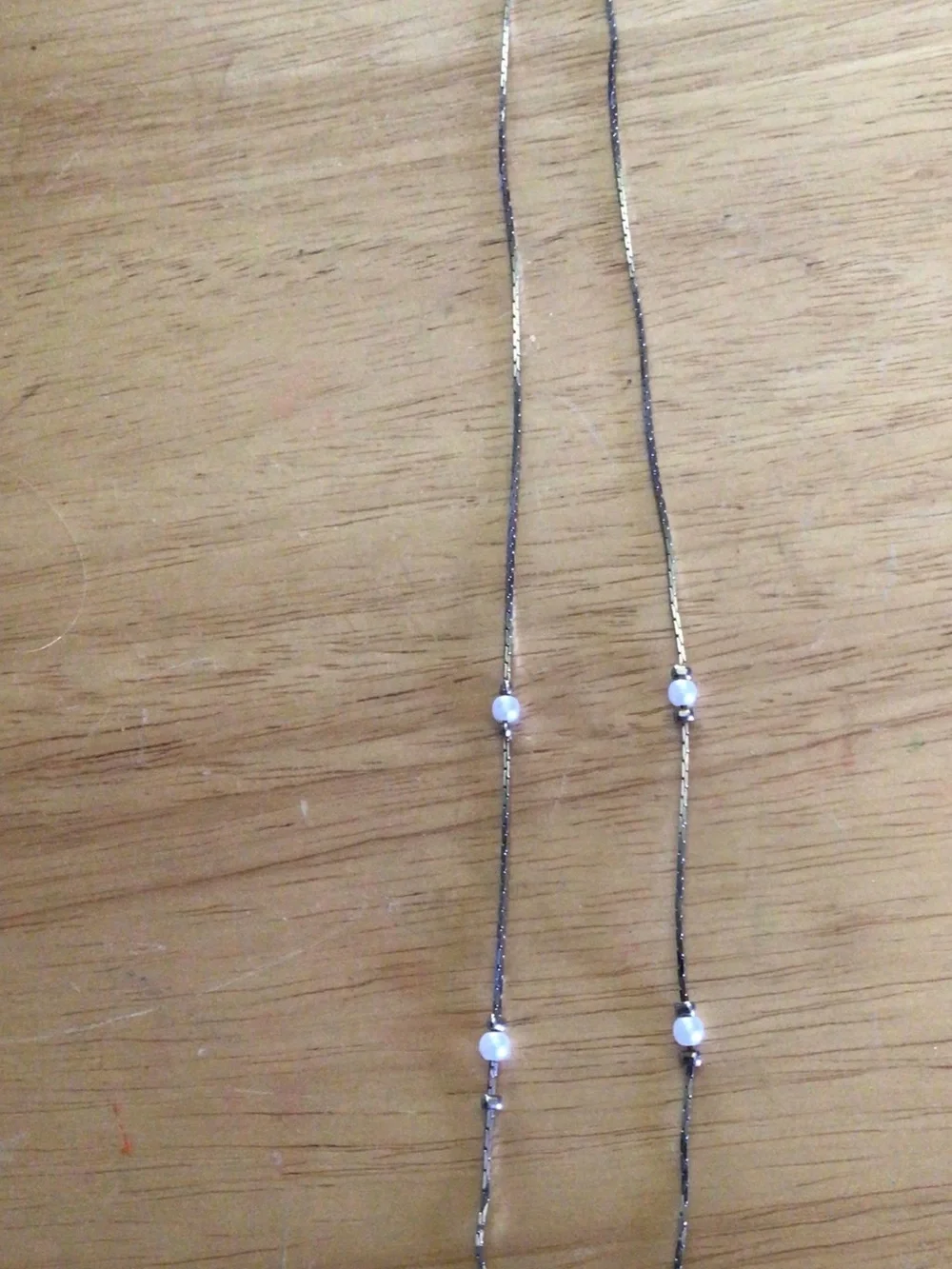 Source Unknown Gold and Black Layered Necklace with White Bead Accents
